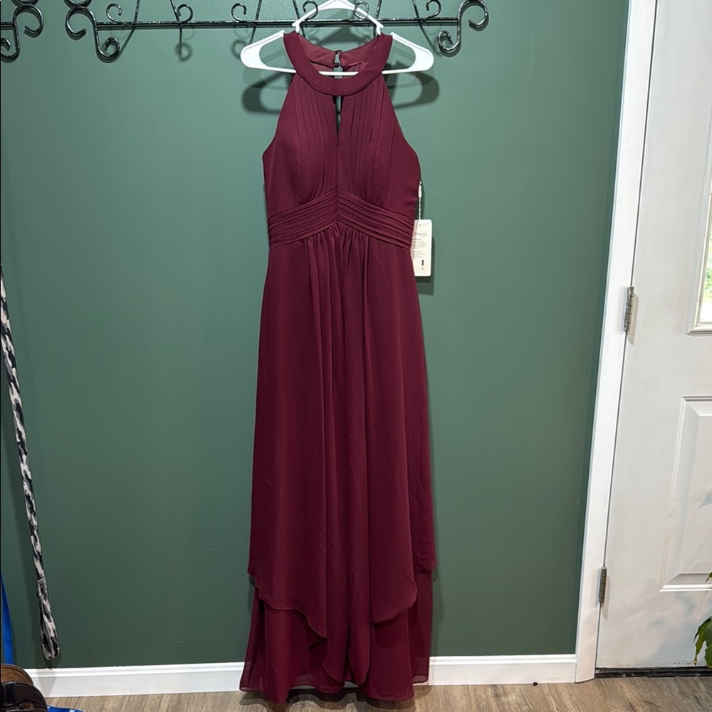 Chic Halter High Low Dress in Deep Burgundy